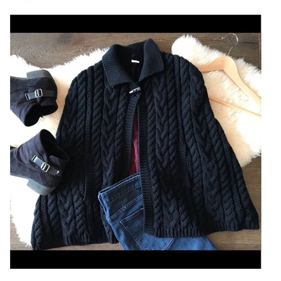 Jackets & Blazers - black cable knit cape poncho